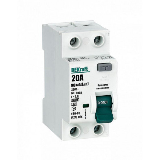 Выключатель дифференциального тока 2P 20А 100мА тип A 6кА УЗО-03 SchE 14270DEK