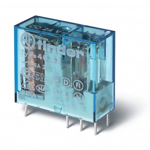 Миниатюрные PCB-реле, выводы с шагом 5мм, контакты AgCdO, 2CO 8A, катушка DC Конфигурация с контактами NO, Влагозащита, Упаковка 10 реле