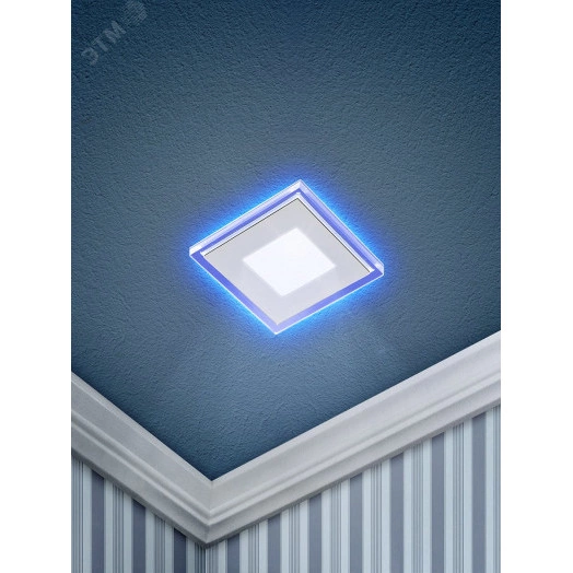 LED 4-9 BL Точечные светильники ЭРА светодиодный квадратный c cиней подсветкой LED 9W  540LM 220V 4000K