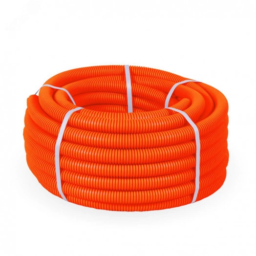 Труба гофрированная ПНД тяжелая безгалогенная (HF) оранжевая с зондом д20 (50м/уп)