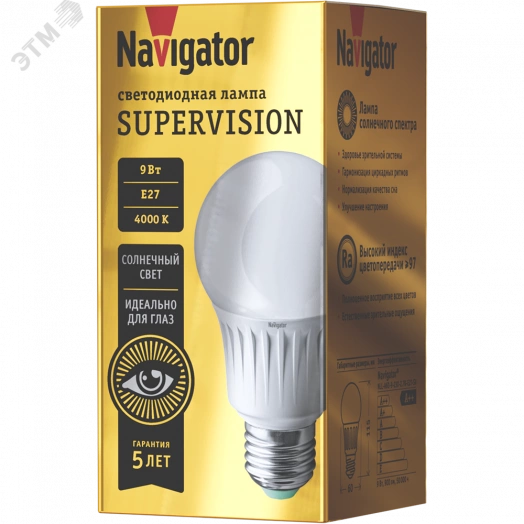 Лампа светодиодная 9вт NLL-A60-9-230-4K-E27-FR-SV