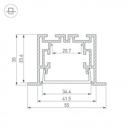 Профиль с экраном S2-LINIA55-F-2500 ANOD+OPAL (ARL, Алюминий)