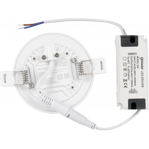 Светильник светодиодный ДВО 9 Вт 4000К 900 лм 85-265В IP20 D90х27мм монт d71мм Пластик безрамочный Frameless Gauss