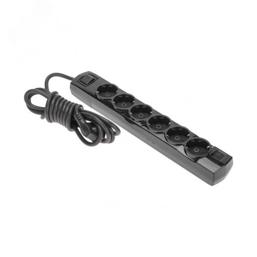 Удлинитель PREMIUM 6 гнезд, 3 м, 3х1,5 мм2, с/з, с выключателем, черный