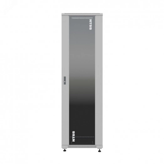 Шкаф напольный универсальный серверный R 18U 600х600 мм. 4 профиля 19. двери стекло и сплошная металл. боковые стенки съемные. регулируемые опоры. разобранный. серый RAL 7035