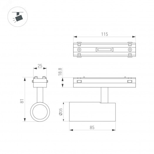 Светильник MAG-VIBE-SPOT-R35-8W Day4000 (BK, 24 deg, 48V) (Arlight, IP20 Металл, 5 лет)