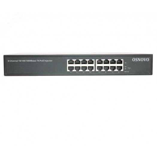 Инжектор PoE 8хRJ45 10/100/1000 Мб/с, 802.3af/at, до 30 Вт, AC 220В, DC 48В