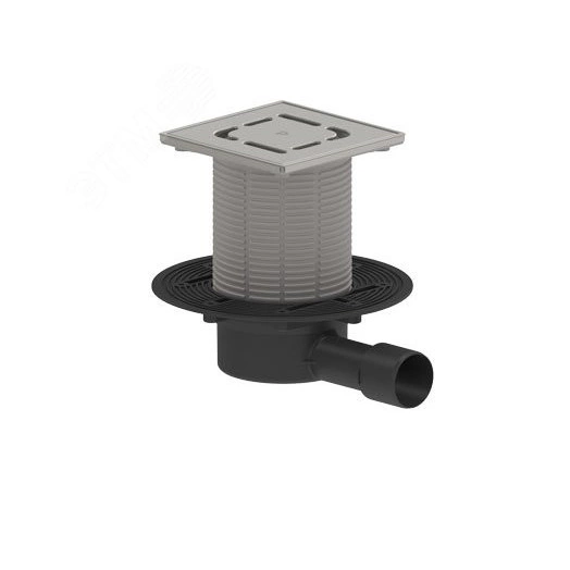 Трап горизонтальный регулируемый ТП-510N-3000 для внутренней канализации 50,40 мм, с решеткой и рамкой из нержавеющей стали 15х15 см и с незамерзающим запахозапирающим устройством