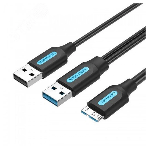 Кабель USB 3.0 AM на micro B, USB 2.0 AM, 1 м.