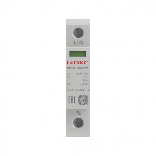 УЗИП, тип 2, 1 полюс, Imax 40kA, со сменным       модулем, Un 275V