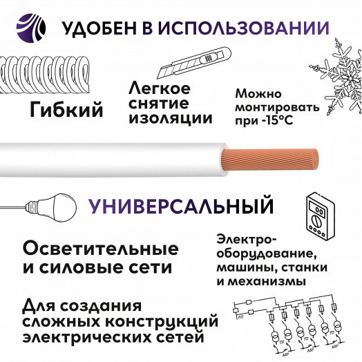 Провод силовой ПуГВ нг(А)  LS 0,75 белый ТРТС