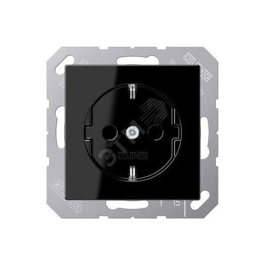 Штепсельная розетка SCHUKO одинарная, с заземлением, без шторок, 16A, 250В  (механизм + накладка, без рамки). Серия A500  Материал- дуропласт  Цвет- черный