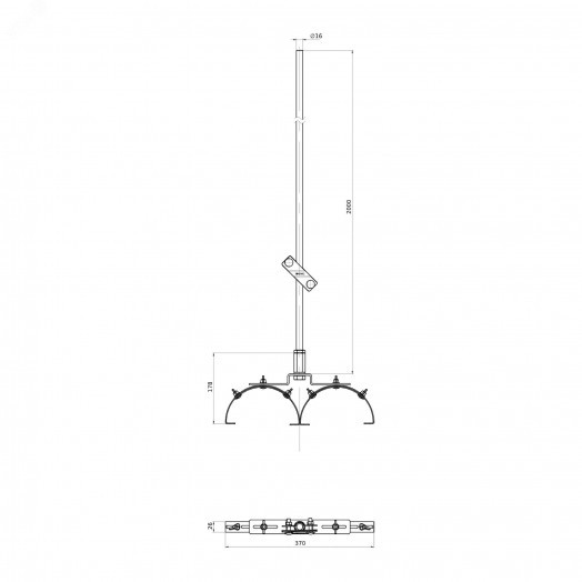 Молниеприемник коньковый с регулируемыми зажимами, 2000 мм