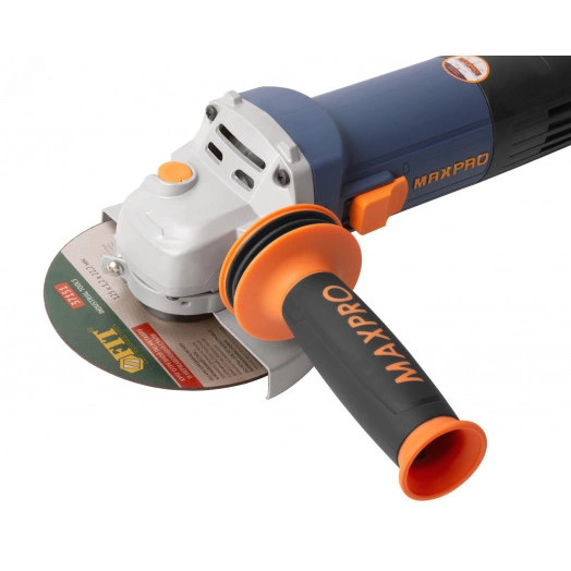 Шлифмашина угловая 1200 Вт, 11500 об/мин, быстрозажимной кожух 125мм, антивибрационная ручка, дополнительные щетки, 2,2 кг, кор.