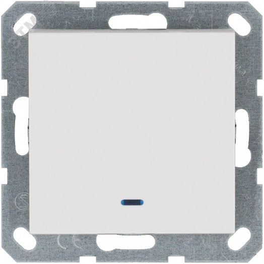 Выключатель одноклавишный проходной со светодиодом 10A 250V~ с накладкой, цвет белый глянцевый