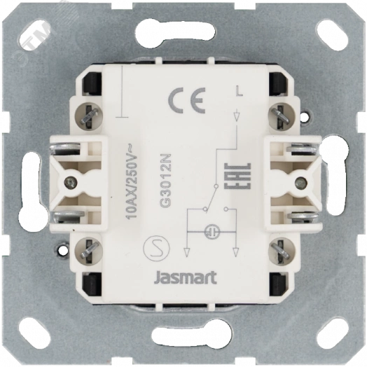 Выключатель одноклавишный проходной со светодиодом 10A 250V~ с накладкой, цвет белый глянцевый