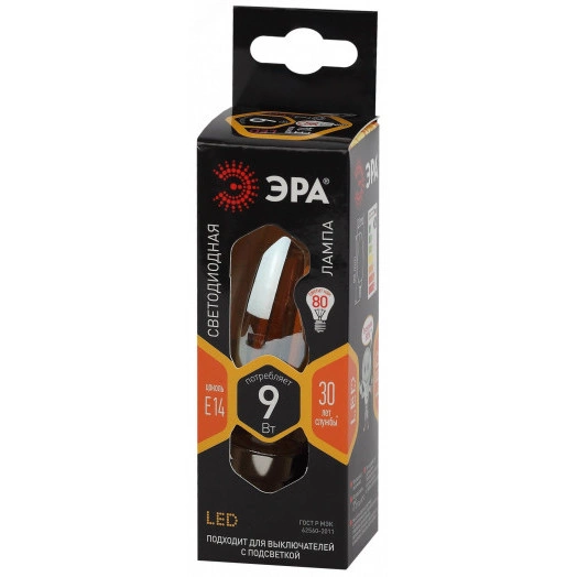 Лампа светодиодная F-LED B35-9W-827-E14 gold (филамент, свеча золот, 9Вт, тепл, E14) (10/100/5000)