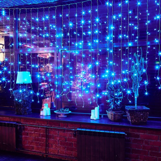 Занавес светодиодный с эффектом мерцания 3х2м 264 светодиода Синий свет Провод прозрачный ULD-C3020-264/TTK BLUE IP44  TM Uniel