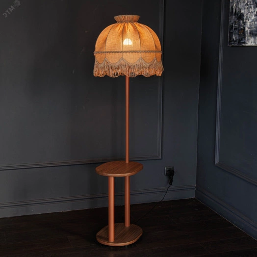 Светильник напольный НТБ 11-60-103 овал орех с абажуром Ретро лён капучино
