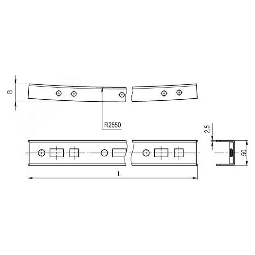 Профиль криволинейный, L293, толщина2,5 мм, на 2 рожка, цинк-ламель