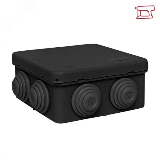 Коробка распределительная КМР-030-031 с крышкой   (80х80х50), 7 мембр. вводов чёрная IP54