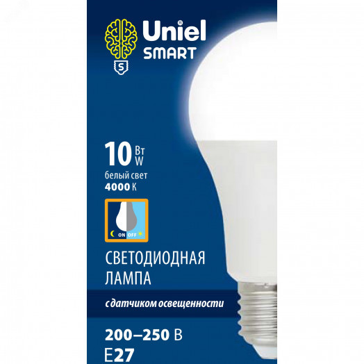 Лампа светодиодная с датчиком освещенности LED-A60-10W/4000K/E27/PS PLS10WH  ФормаA матовая Белый свет (4000K)