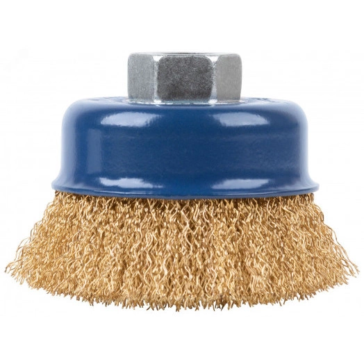 Щетка для УШМ, М14, Чашка, латунированная витая проволока 0,3 мм, 65 мм, блистер, Profi