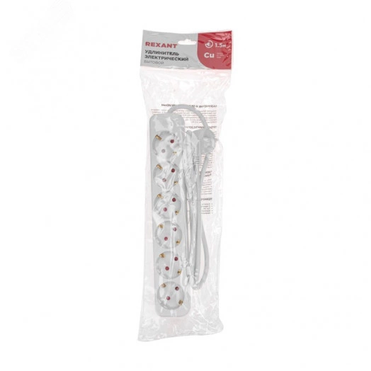 Удлинитель STANDARD 6 гнезд, 1,5 м, 3х1,0 мм2, с/з, белый