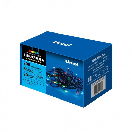 Гирлянда светодиодная, 20м 200 светодиодов ULD-S2000-200/DGA MULTI IP20 Разноцветный свет Провод зеленый