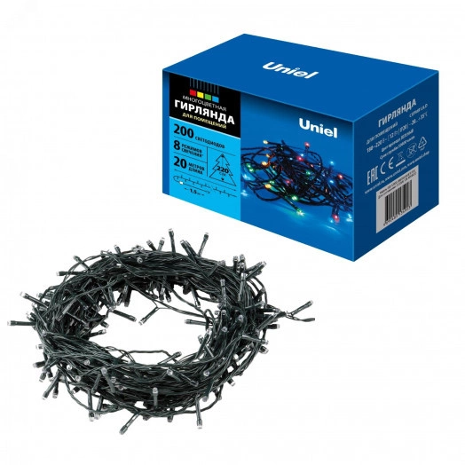 Гирлянда светодиодная, 20м 200 светодиодов ULD-S2000-200/DGA MULTI IP20 Разноцветный свет Провод зеленый