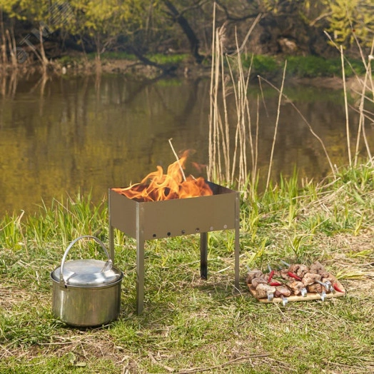Мангал сборный Походный 350х250х350мм, с 6 шампурами, в гофрированной картонной коробке, СОКОЛ