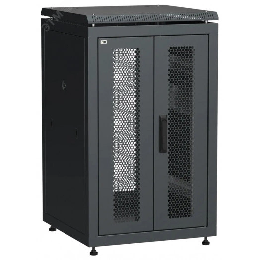 Шкаф напольный сетевой 19' LINEA N 18U 600х600мм передняя распашная перфорированная дверь задняя перфорированная черный