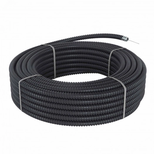 Металлорукав DN 10мм в герметичной ПВХ изоляции, Dвн 10,0 мм, Dнар 14,0, с протяжкой, 100 м, цвет чёрный