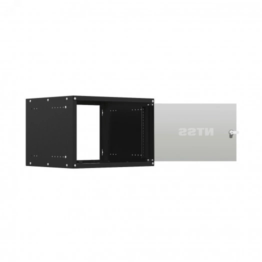 Шкаф настенный телекоммуникационный LIME 6U 550х600х370мм, 2 профиля 19, дверь стеклянная, боковые стенки несъемные, разобранный, черный RAL 9005