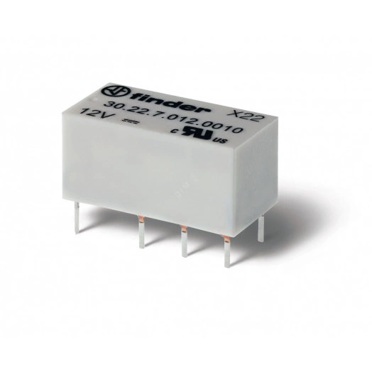 Реле субминиатюрное электромеханическое двухрядное, монтаж на печатную плату, 2CO 2A, контакты AgNi+Au, катушка 5В DC (чувствит.), влагозащита RTIII