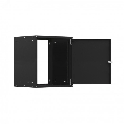 Шкаф настенный телекоммуникационный LIME 12U 550х600х635мм, 2 профиля 19, дверь сплошная металл, боковые стенки несъемные, разобранный, черный RAL 9005