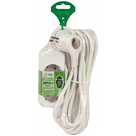 Удлинитель электрический 2 розетки с заземлением 5м ПВС 3x1мм2 UDL-16-250-E Greenline ЭРА