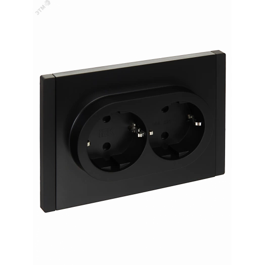 FORTE&PIANO Розетка 2-местная с заземлением с защитными шторками безвинтовое крепление 16А FP123 черный IEK