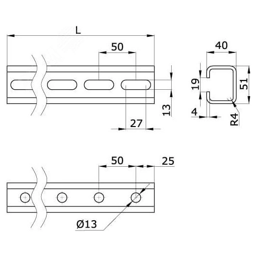 Профиль С-образный 51х40 L1800 толщина 4мм горячеоцинкованный