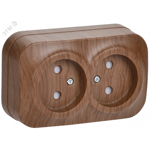 GLORY Розетка двухместная наружная без заземления с защитной шторкой дуб