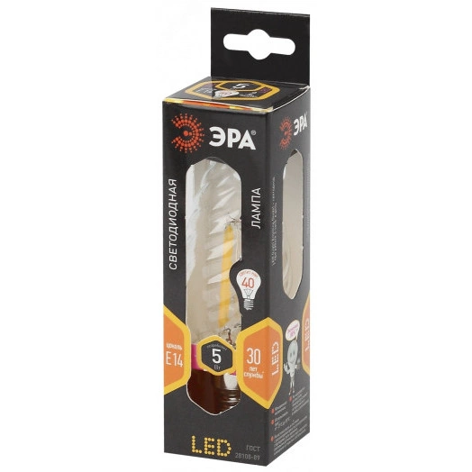 Лампа светодиодная филаментная F-LED BTW-5W-827-E14 (филамент, свеча витая, 5Вт, тепл, E14 (10/100/2800)