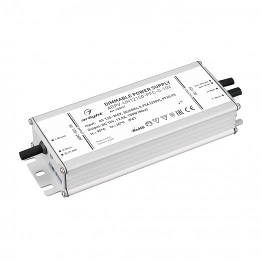 Блок питания ARPV-UH12150-PFC-0-10V (12V, 12.5A, 150W) (, IP67 Металл, 7 лет)