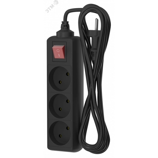 Удлинитель сетевой  10-23S, 2м, 3 розетки, 10А, с выкл., Черный