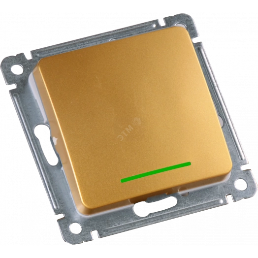 Выключатель одноклавишный, с индикацией, скрытой установки, в рамку, золото