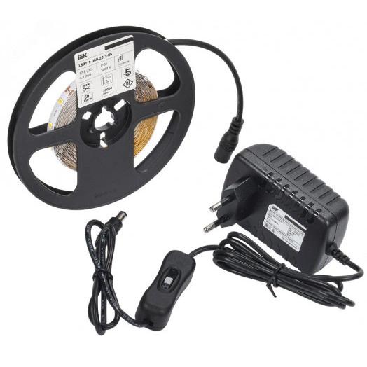 Комплект светодиодной подсветки ''Сделай сам'' (лента LED 5м LSR-2835W60-4,8-IP20-12В + драйвер + выключатель) IEK