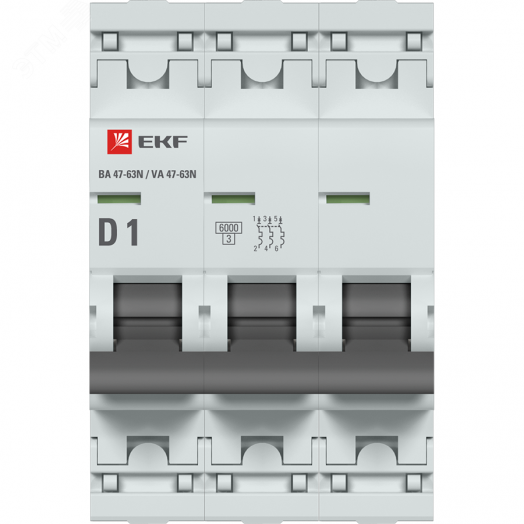 Автоматический выключатель 3P 1А (D) 6кА ВА 47-63N PROxima