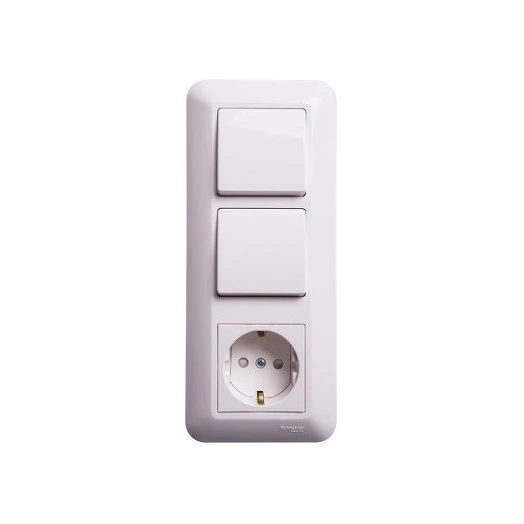 Прима С/У БЛОК: розетка с заземлением + выключатель одноклавишный + выключатель одноклавишный белый