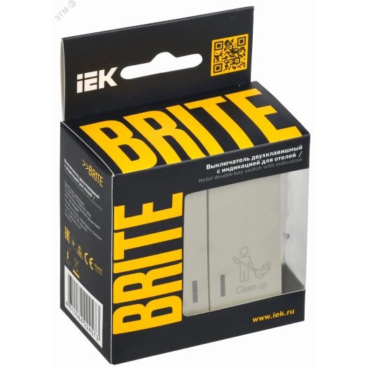 BRITE Выключатель 2-клавишный с индикацией для отелей 10А ВС10-2-9-БрКр бежевый IEK