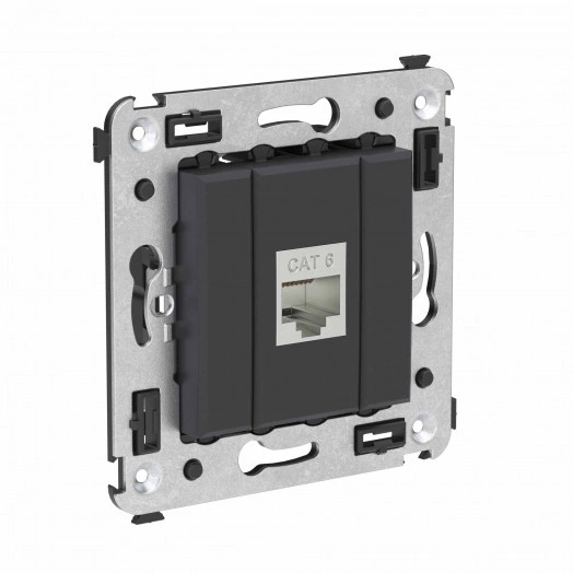 Avanti Компьютерная розетка RJ-45 без шторки в стену, кат.6 одинарная экранированная,  Черный матовый