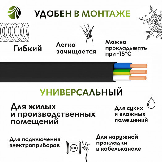 Кабель силовой ВВГнг(А)-LS 3х1.5пл -0.66 ТРТС